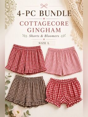 4-Piece Cottagecore Gingham Shorts & Bloomers Bundle Size L